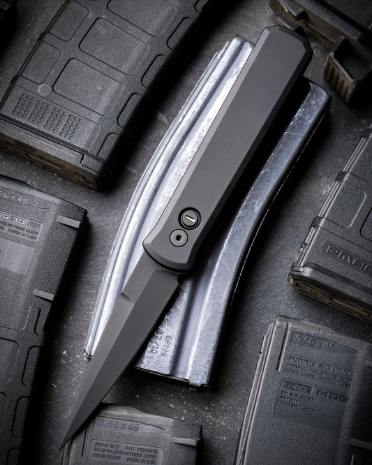 Pro-Tech-Pro-Tech 921.Operator Godfather OPERATOR EDITION AUTO - Black Handles - Sterile Black 154CM Blade - Tritium Inlay Button - All Black Hardware-1-Urban Cutlery