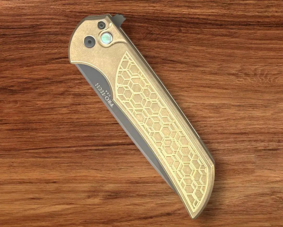Pro-Tech-Pro-Tech AlBronze Gridlock Mordax - "Gridlock" Handle - DLC S45vn Blade - Black Lip Pearl Push Button - Black Mini Deep Carry Clip-3-Urban Cutlery