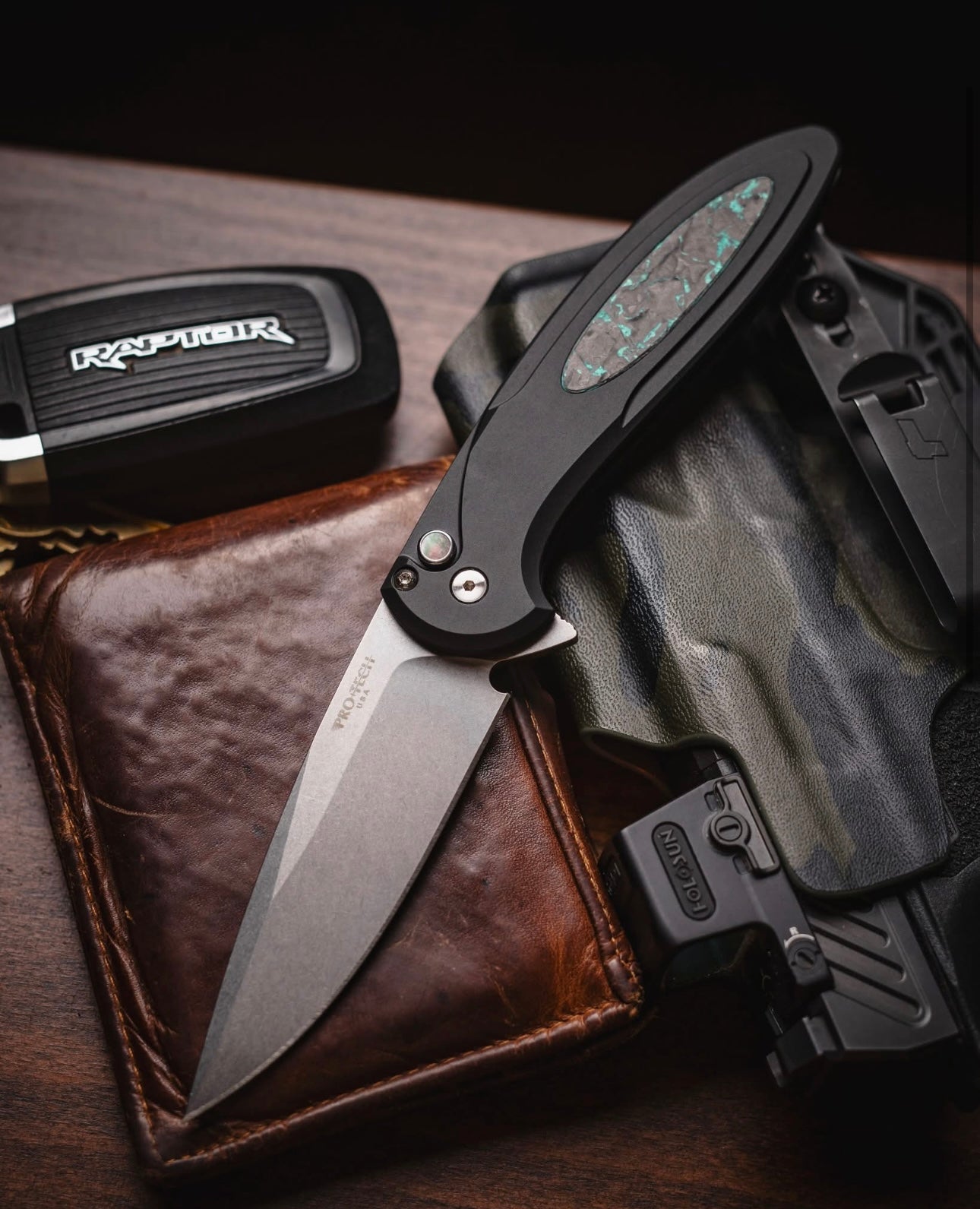 Pro-Tech-Pro-Tech BSA25.Cambria.1 Cambria - Black 6061 Aluminum Handles with TechnoCarbo Teal Inlay - Stonewash Magnacut Blade - Black Lip Button - Satin Hardware /180-2-Urban Cutlery