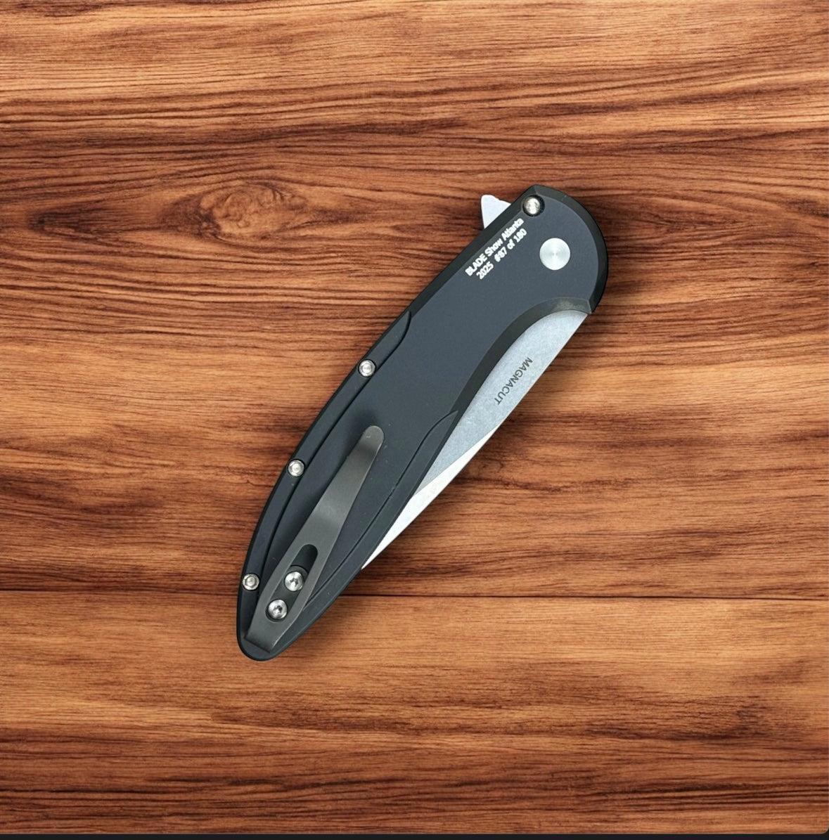 Pro-Tech-Pro-Tech BSA25.Cambria.1 Cambria - Black 6061 Aluminum Handles with TechnoCarbo Teal Inlay - Stonewash Magnacut Blade - Black Lip Button - Satin Hardware /180-5-Urban Cutlery