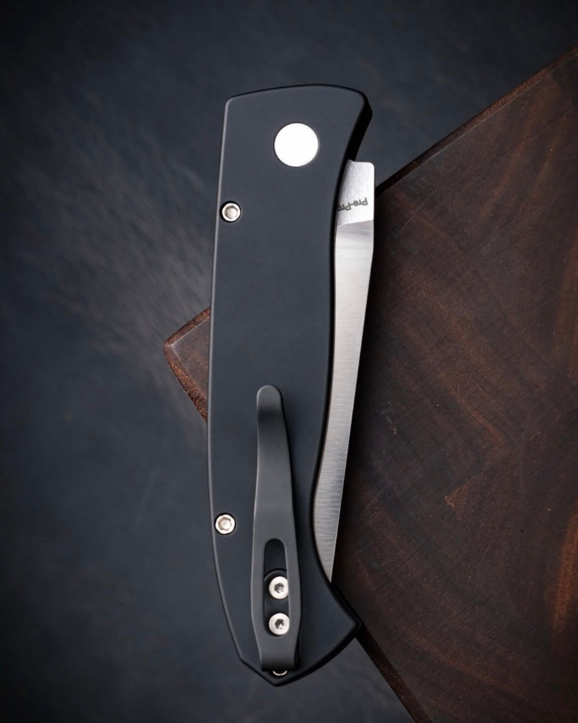 Pro-Tech-Pro-Tech BSA26.Brend.1 Brend Classic Auto - Solid Black Handles - Satin 154cm Blade - Abalone Button - Satin Hardware /200-4-Urban Cutlery