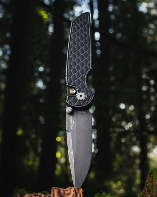 Pro-Tech-Pro-Tech BSA26.INT.1 Blade Show Atlanta 2026 Exclusive TR-3 INTEGRITY Manual - Battleworn REPTILE Textured Black Handle - Acid Wash MAGNACUT Blade - Mosaic Pin Button - Blasted Hardware /150-1-Urban Cutlery