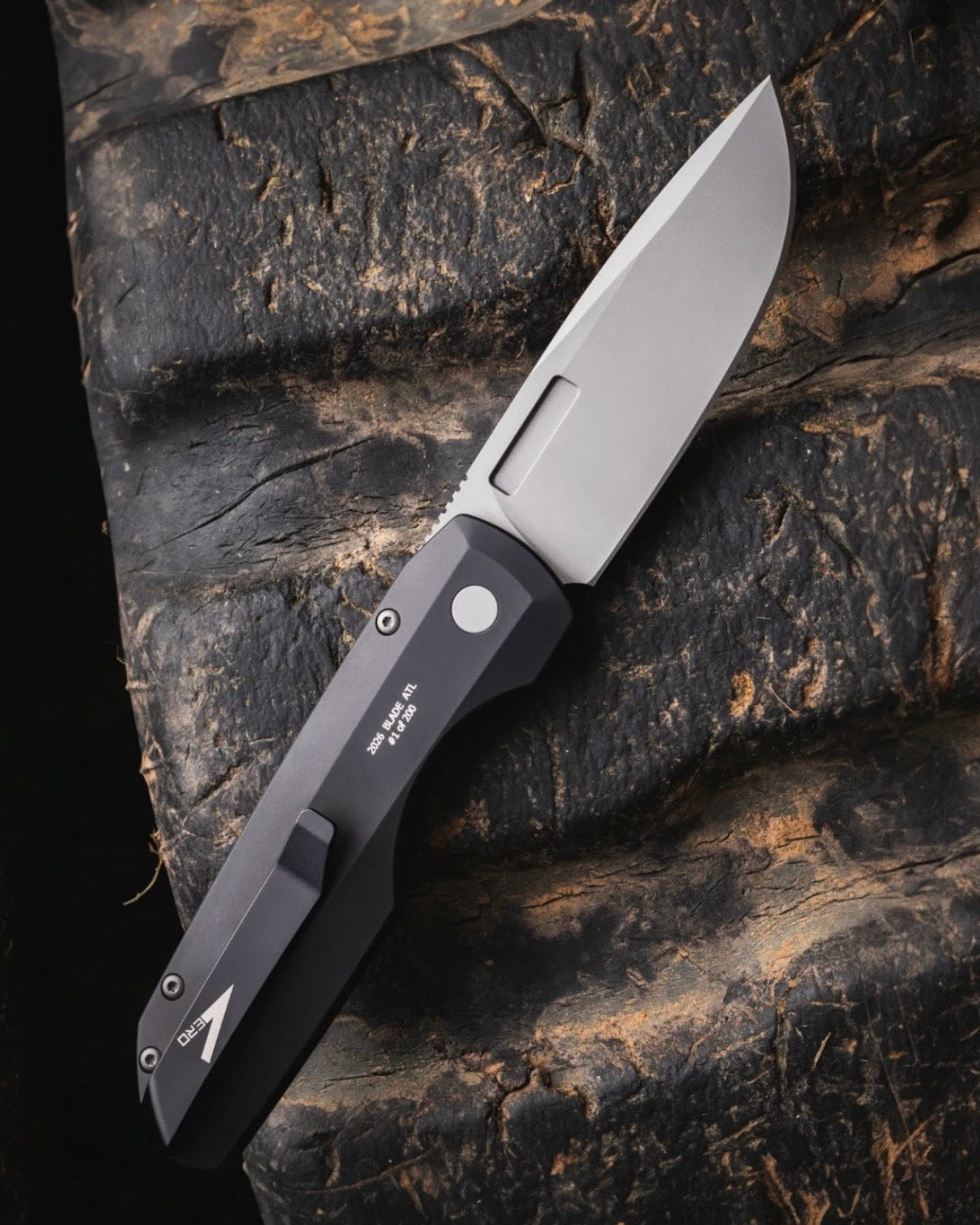 Pro-Tech-Pro-Tech BSA26.VERO.2 Vero Synapse 2 Auto - Black Solid Aluminum Handle - Blasted MAGNAMAX Blade - Abalone Button - Blasted Hardware - DLC Black Clip /200-2-Urban Cutlery