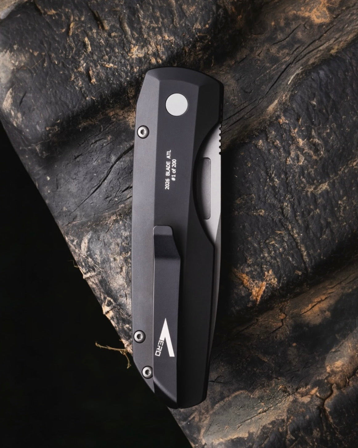 Pro-Tech-Pro-Tech BSA26.VERO.2 Vero Synapse 2 Auto - Black Solid Aluminum Handle - Blasted MAGNAMAX Blade - Abalone Button - Blasted Hardware - DLC Black Clip /200-4-Urban Cutlery