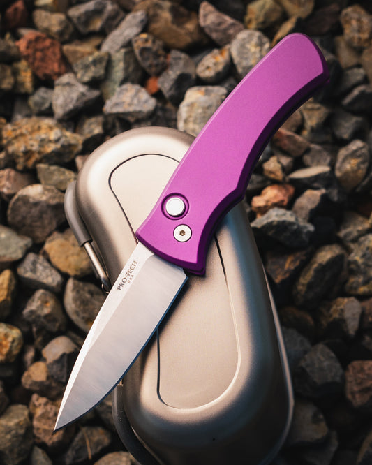 Pro-Tech-Pro-Tech BST26.Duke.1 Blade Show Texas 2026 Exclusive Duke AUTO - Purple 6061 Aluminum Handle - Machine Magnacut Blade - White Pearl Button /80-1-Urban Cutlery