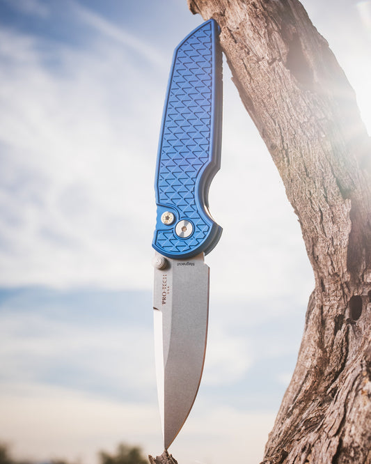 Pro-Tech-Pro-Tech BST26.INT.1 TR-3 INTEGRITY Manual - Relic Textured Blue Handle - Stonewash Magnacut Blade - Mosaic Pin Lone Star Button /90-1-Urban Cutlery