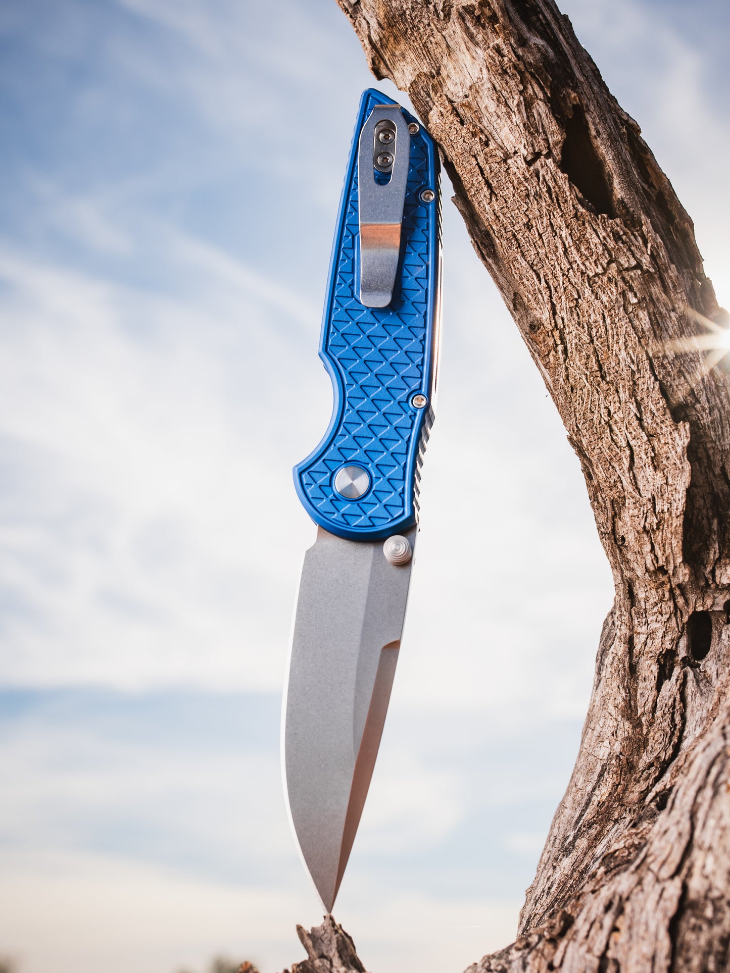 Pro-Tech-Pro-Tech BST26.INT.1 TR-3 INTEGRITY Manual - Relic Textured Blue Handle - Stonewash Magnacut Blade - Mosaic Pin Lone Star Button /90-2-Urban Cutlery