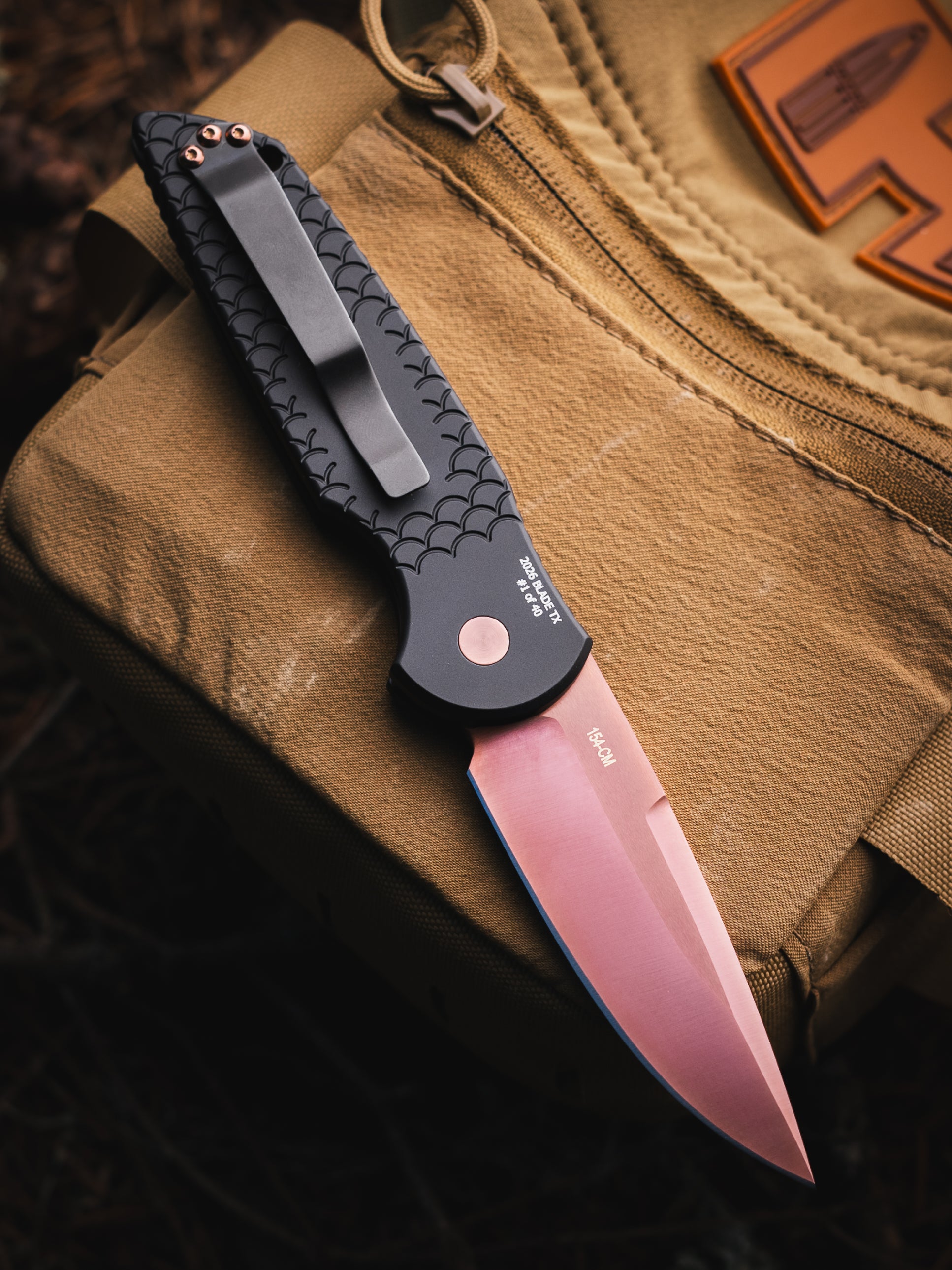 Pro-Tech-Pro-Tech BST26.TR3.1 Blade Show Texas 2026 Exclusive TR-3 Tactical Response AUTO - Black w/ "Fish Scale" Texture Handle - Copper Rose PVD 154CM Blade - Matching Copper Rose Hardware - Secondary Slide Safety /40-2-Urban Cutlery