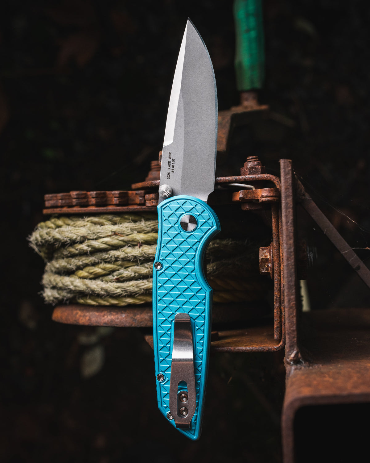 Pro-Tech-Pro-Tech BSW26.INT.1 Blade Show West 2026 Exclusive TR-3 INTEGRITY Manual - Relic Textured Tiffany Blue Handle - Stonewash MAGNACUT Blade - White Pearl Button - Satin Hardware /150-2-Urban Cutlery