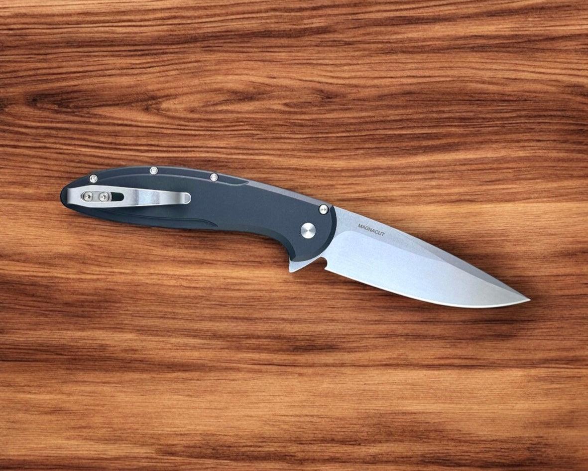 Pro-Tech-Pro-Tech CF2101-LTD.TC.Red Cambria - Black 6061 Aluminum Handles with TechnoCarbo Red Inlay - Stonewash Magnacut Blade - Black Lip Button - Satin Hardware-3-Urban Cutlery