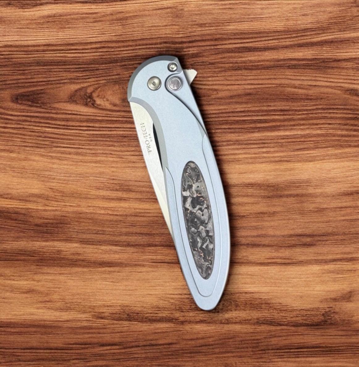 Pro-Tech-Pro-Tech Custom Cambria (2025 Cambria Custom 004) - Grey 6061 Aluminum Handles with TechnoCarbo Copper Inlay - Mike Irie Compound Ground Blade Blade - Black Lip Pearl Button - Satin Hardware /80-3-Urban Cutlery
