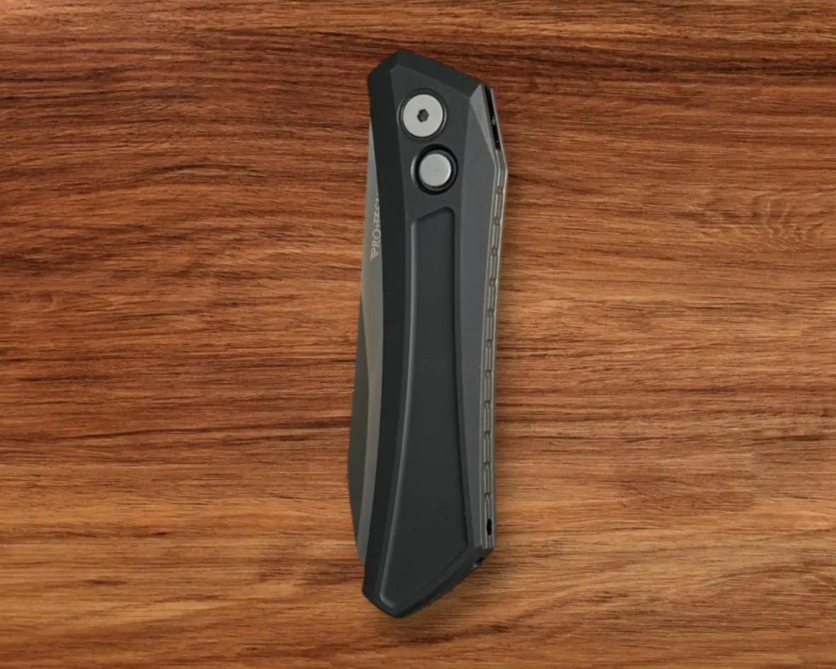 Pro-Tech-Pro-Tech DS121 Dmitry Sinkevich Design Oligarch Auto - Black Handles - Smoky Grey DLC Magnacut Blade-4-Urban Cutlery
