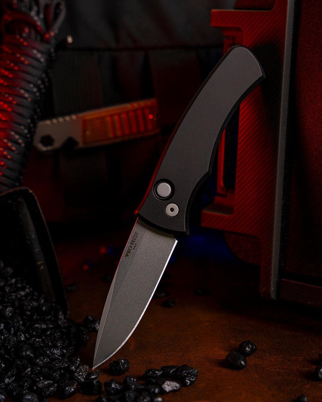 Pro-Tech-Pro-Tech DUKE2101 Duke AUTO - Black 6061 Aluminum Handle - Stonewash Magnacut Blade - Blasted Hardware - Black Clip-1-Urban Cutlery