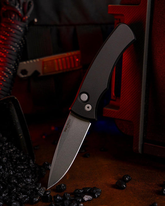 Pro-Tech-Pro-Tech DUKE2101 Duke AUTO - Black 6061 Aluminum Handle - Stonewash Magnacut Blade - Blasted Hardware - Black Clip-1-Urban Cutlery