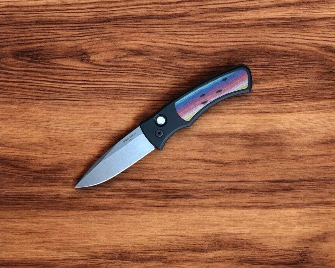 Pro-Tech-Pro-Tech DUKE.Unique.Micarta Duke AUTO - Black 6061 Aluminum Handle w/ Custom Unique Micarta Inlay - Magnacut Blade - Unique Button #1-2-Urban Cutlery