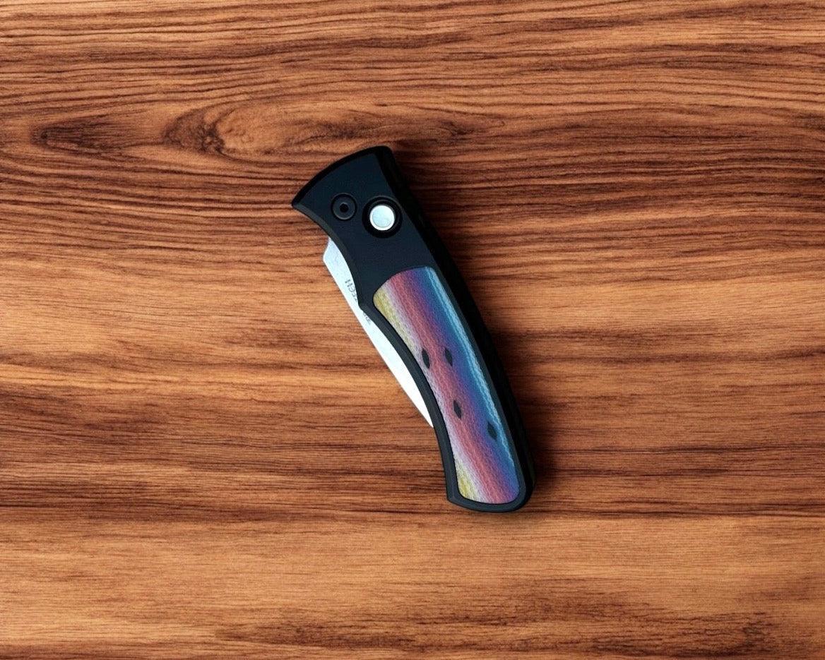 Pro-Tech-Pro-Tech DUKE.Unique.Micarta Duke AUTO - Black 6061 Aluminum Handle w/ Custom Unique Micarta Inlay - Magnacut Blade - Unique Button #1-4-Urban Cutlery