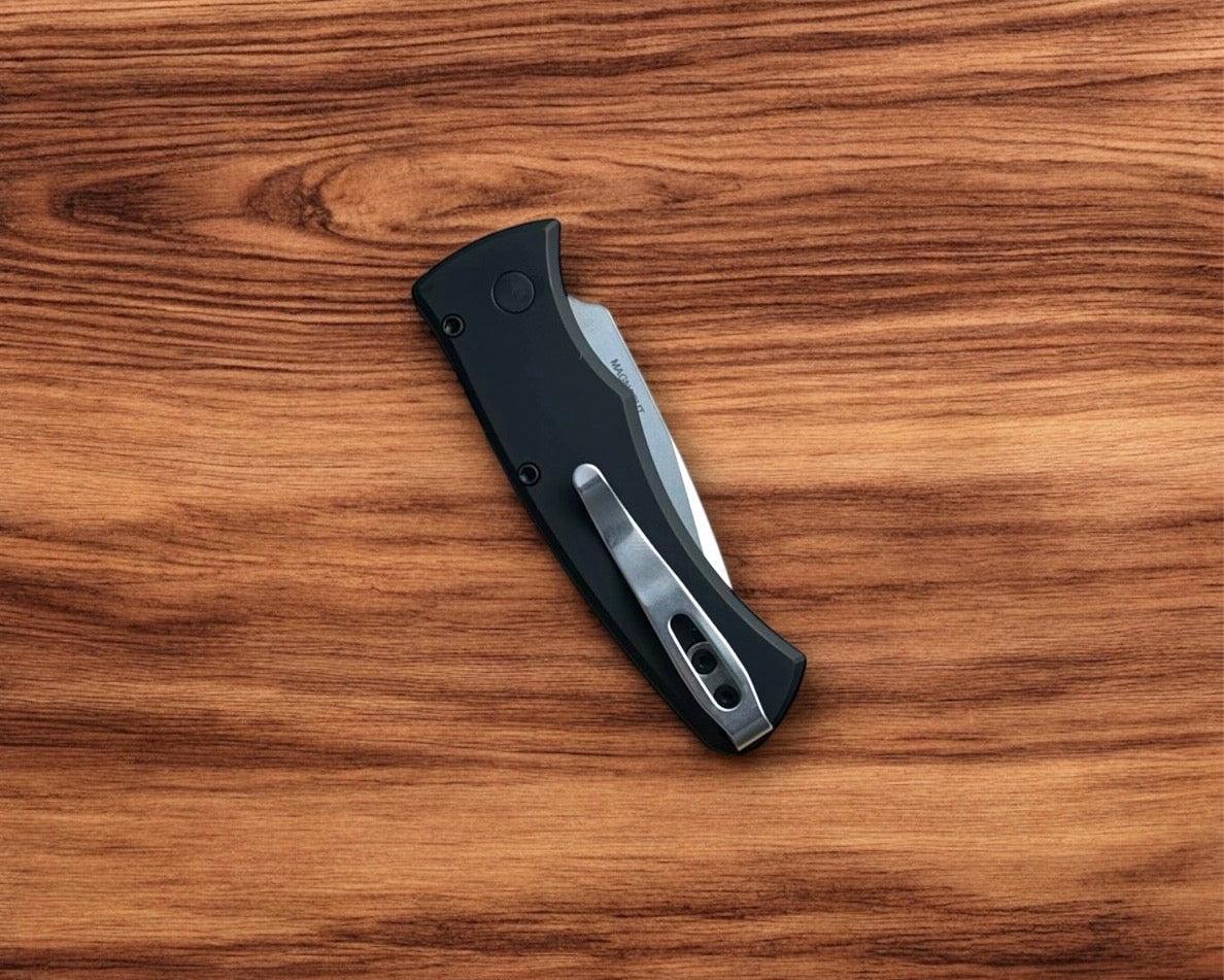 Pro-Tech-Pro-Tech DUKE.Unique.Micarta Duke AUTO - Black 6061 Aluminum Handle w/ Custom Unique Micarta Inlay - Magnacut Blade - Unique Button #1-5-Urban Cutlery
