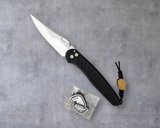 Pro-Tech-Pro-Tech Duke x Peace Neighbor Avalon 1st Production - Textured Black 6061 Aluminum Handle - Polished Mike Irie Compound Ground 154CM Blade - Mosaic Button - Peace Neighbor Bead & Patch Included-1-Urban Cutlery