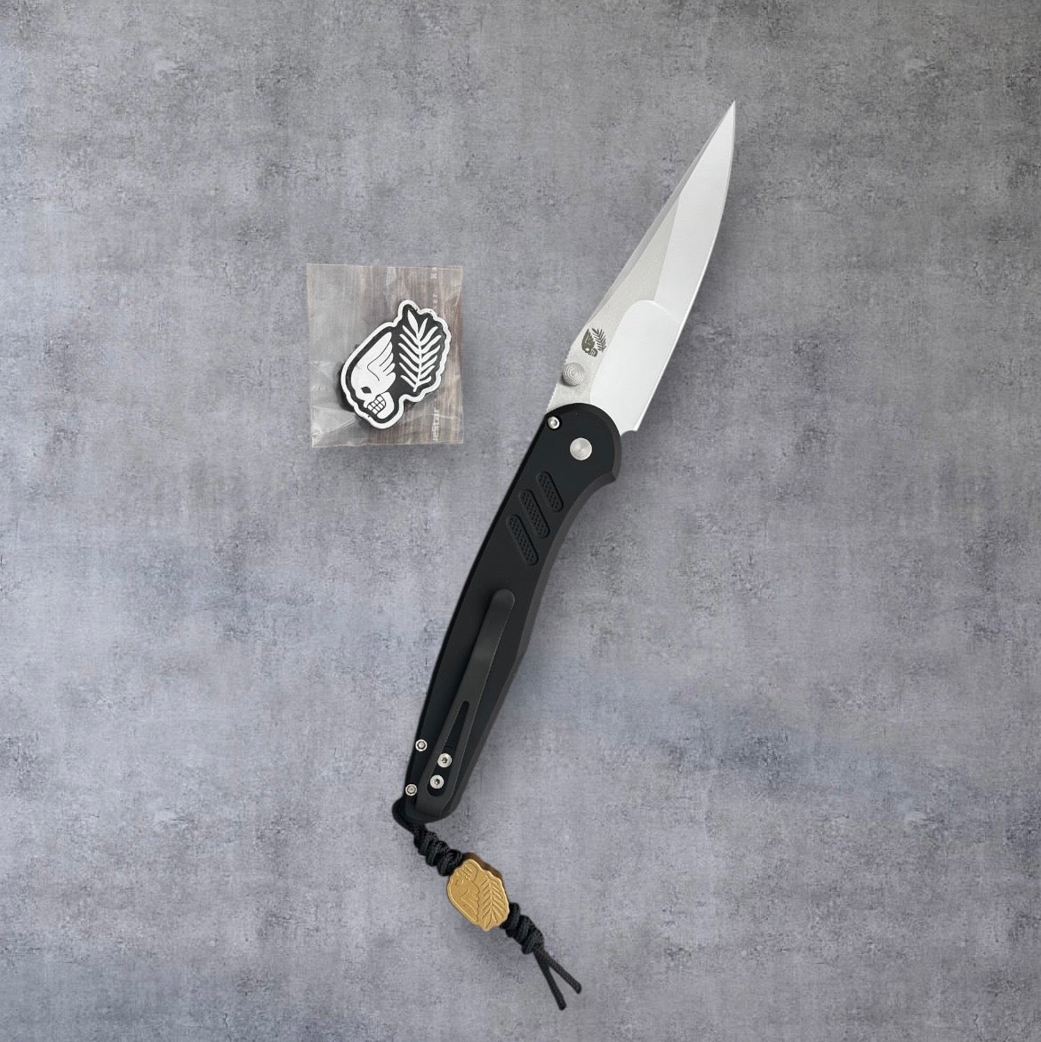 Pro-Tech-Pro-Tech Duke x Peace Neighbor Avalon 1st Production - Textured Black 6061 Aluminum Handle - Polished Mike Irie Compound Ground 154CM Blade - Mosaic Button - Peace Neighbor Bead & Patch Included-2-Urban Cutlery