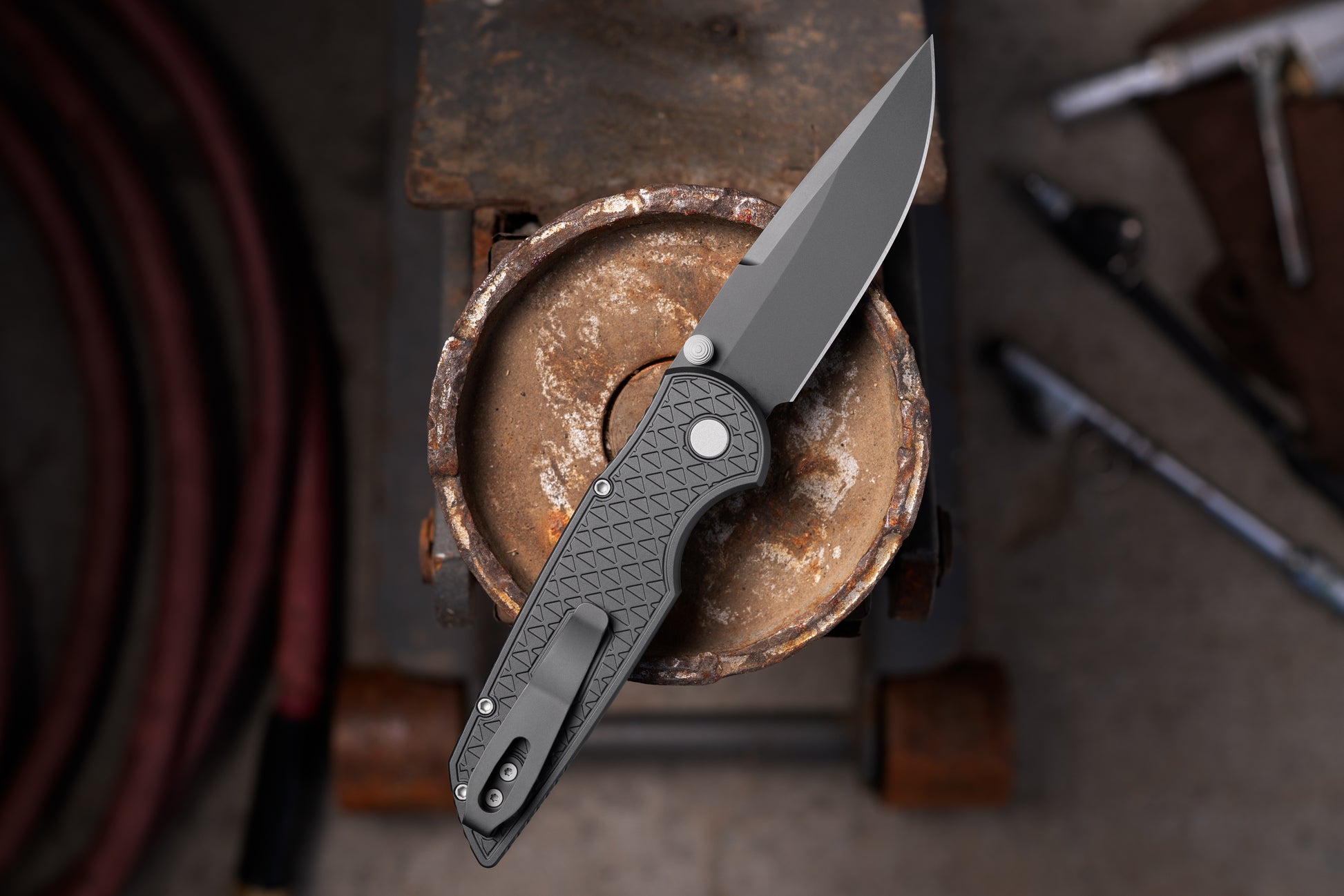 Pro-Tech-Pro-Tech INT106 TR-3 INTEGRITY Manual - Relic Textured Black Handle - DLC Black Magnacut Blade - Black Wide Deep Carry Clip-2-Urban Cutlery