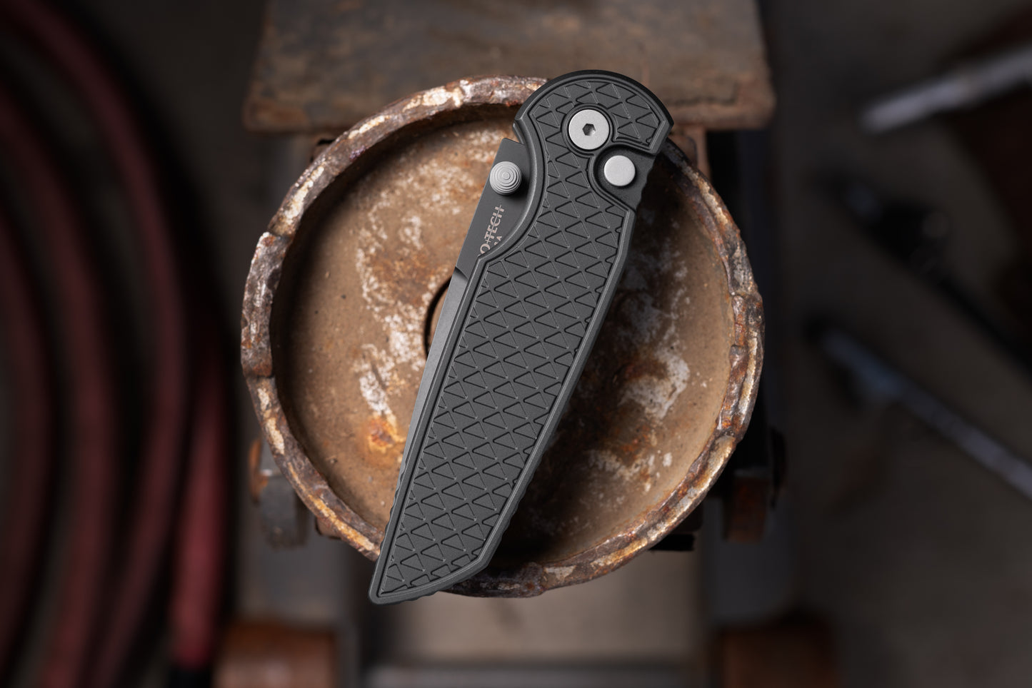 Pro-Tech-Pro-Tech INT106 TR-3 INTEGRITY Manual - Relic Textured Black Handle - DLC Black Magnacut Blade - Black Wide Deep Carry Clip-3-Urban Cutlery