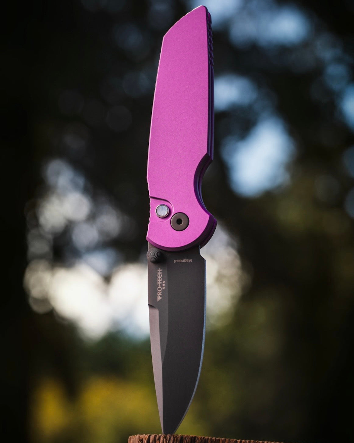 Pro-Tech-Pro-Tech INT1103.LTD.Purple TR-3 INTEGRITY Manual - Solid Purple Handle - DLC Black MAGNACUT Blade - Black Lip Pearl Button - Black Hardware-1-Urban Cutlery