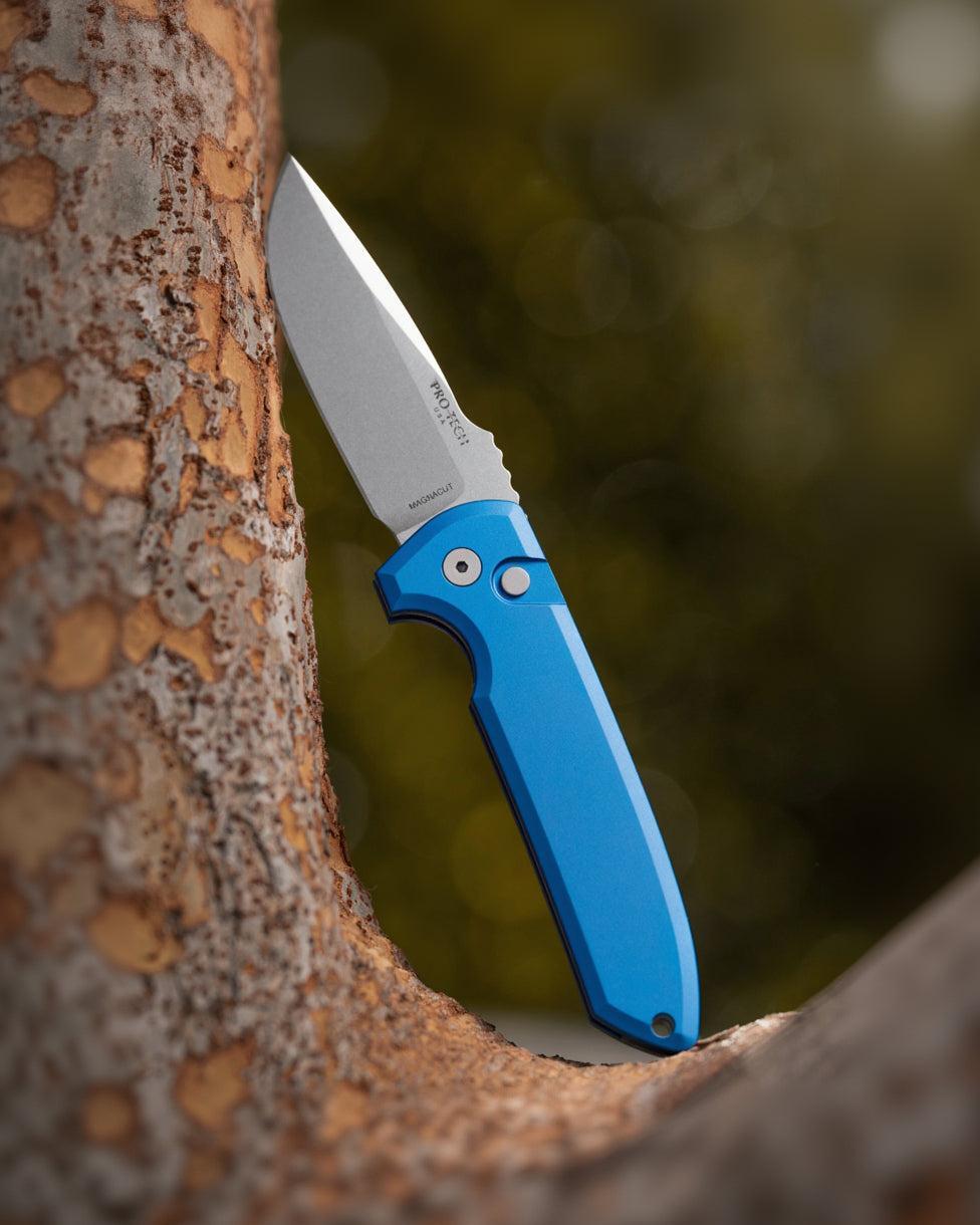 Pro-Tech-Pro-Tech Les George LG3101-Blue Rockeye AUTO - Blue Handle - Magnacut Blade - Blasted Hardware-1-Urban Cutlery