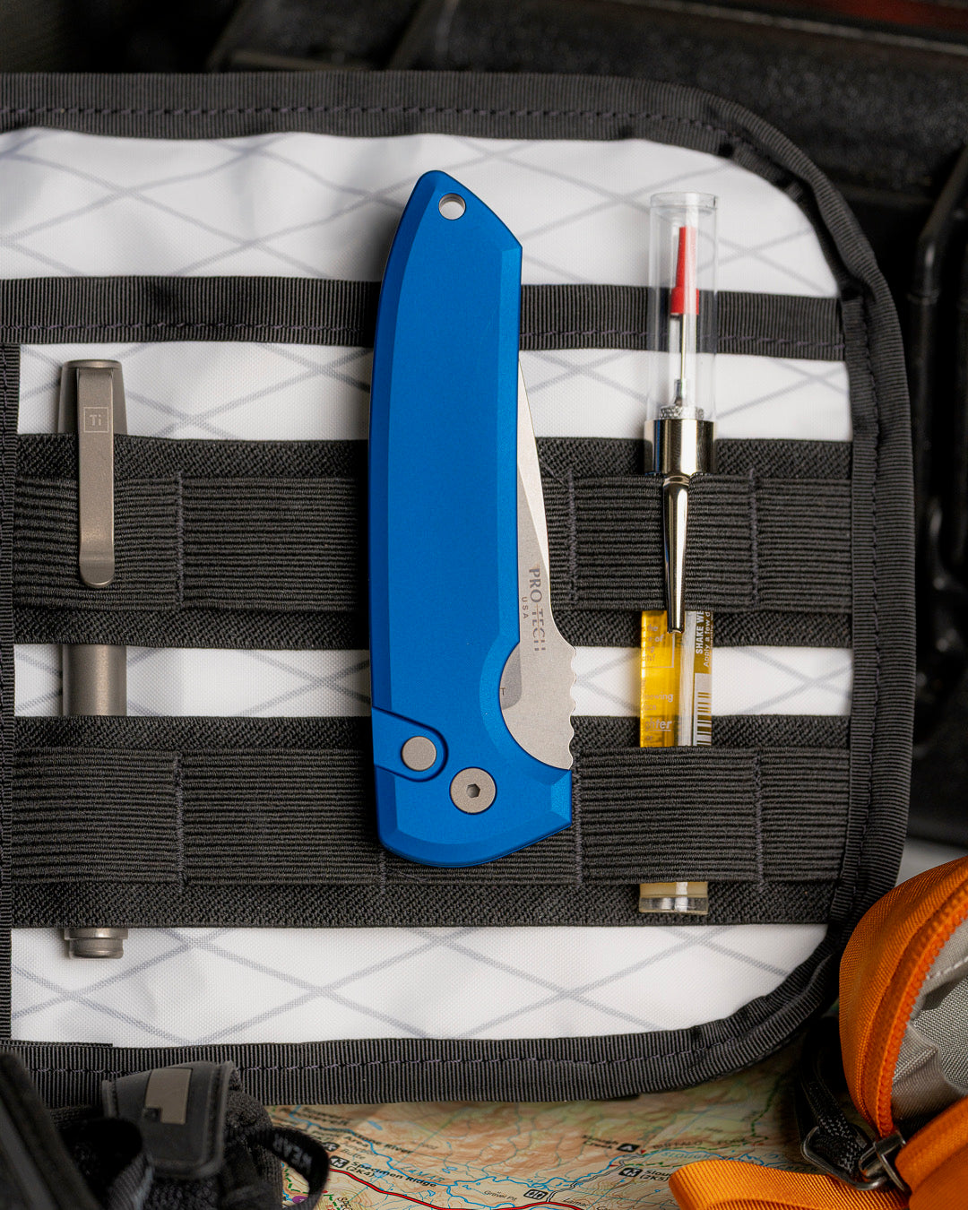 Pro-Tech-Pro-Tech Les George LG3101-Blue Rockeye AUTO - Blue Handle - Magnacut Blade - Blasted Hardware-4-Urban Cutlery