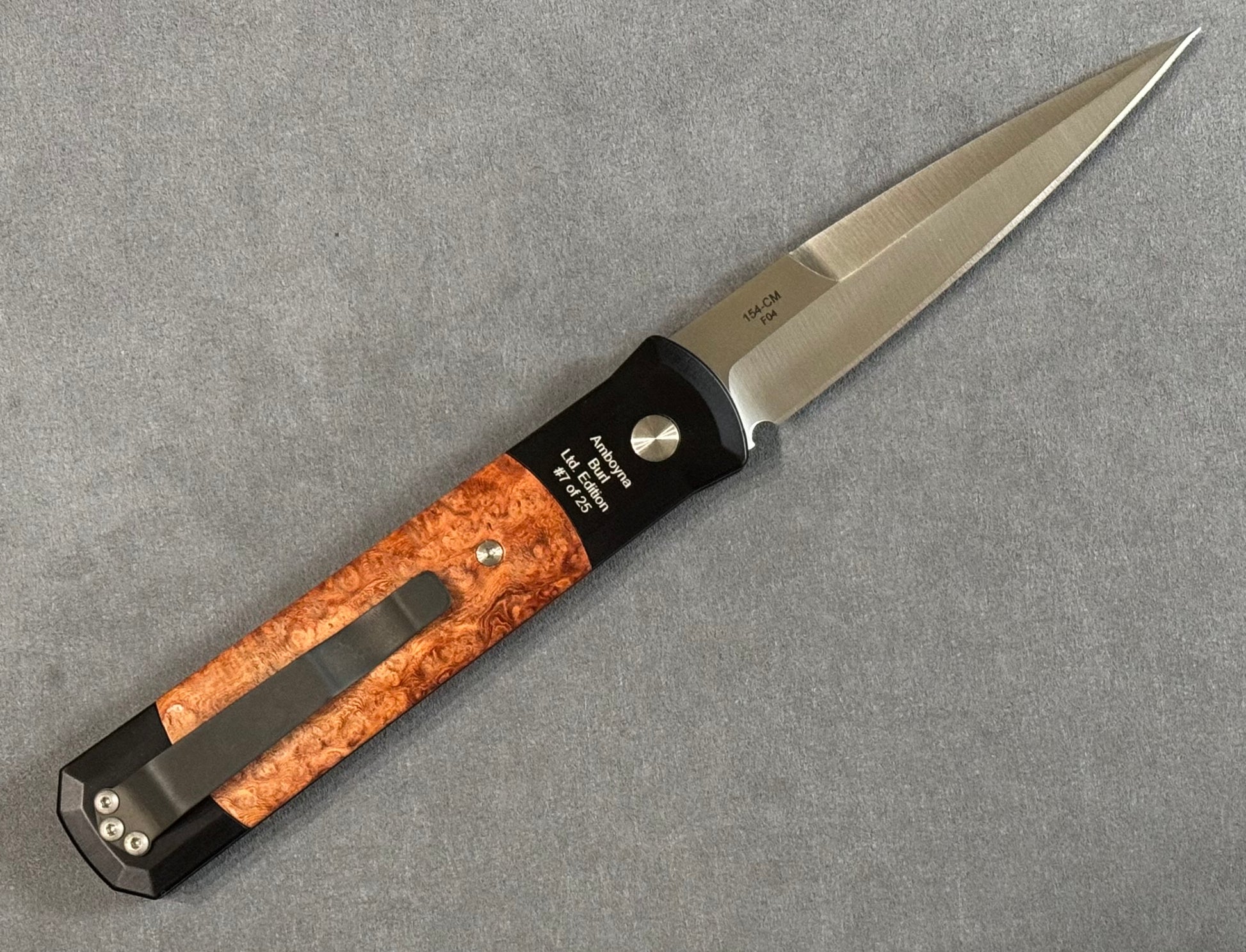 Pro-Tech-Pro-Tech Limited Edition Godfather - Black w/ Amboyna Burl Inlays - Satin Blade #7 of 25 - Brand New-2-Urban Cutlery