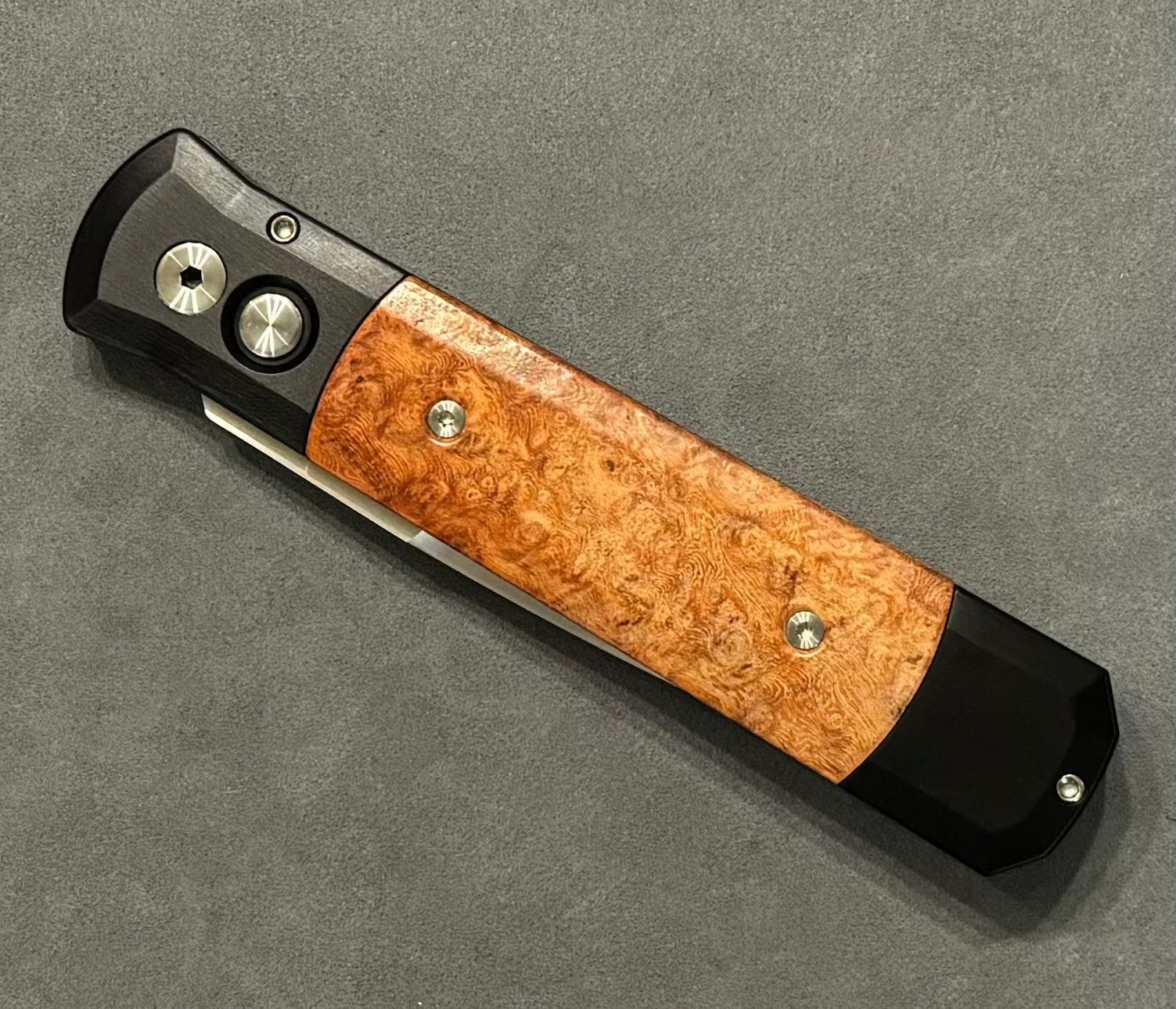 Pro-Tech-Pro-Tech Limited Edition Godfather - Black w/ Amboyna Burl Inlays - Satin Blade #7 of 25 - Brand New-3-Urban Cutlery