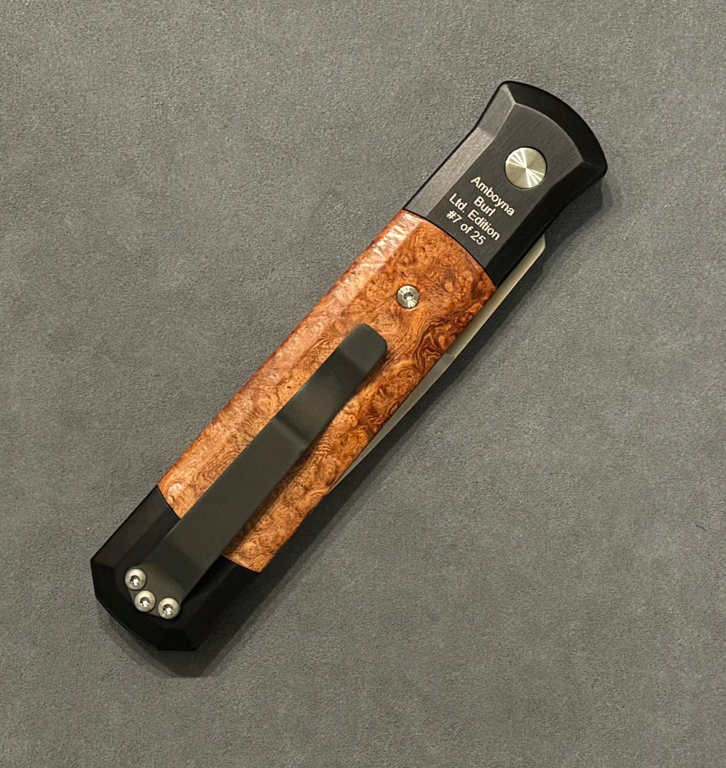 Pro-Tech-Pro-Tech Limited Edition Godfather - Black w/ Amboyna Burl Inlays - Satin Blade #7 of 25 - Brand New-4-Urban Cutlery