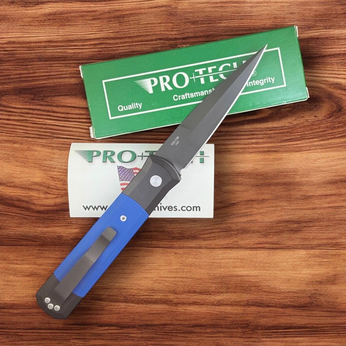 Pro-Tech-Pro-Tech Ltd Edition Godfather AUTO - Black Aluminum and Blue G10 Handle - DLC Black 154CM Blade-2-Urban Cutlery