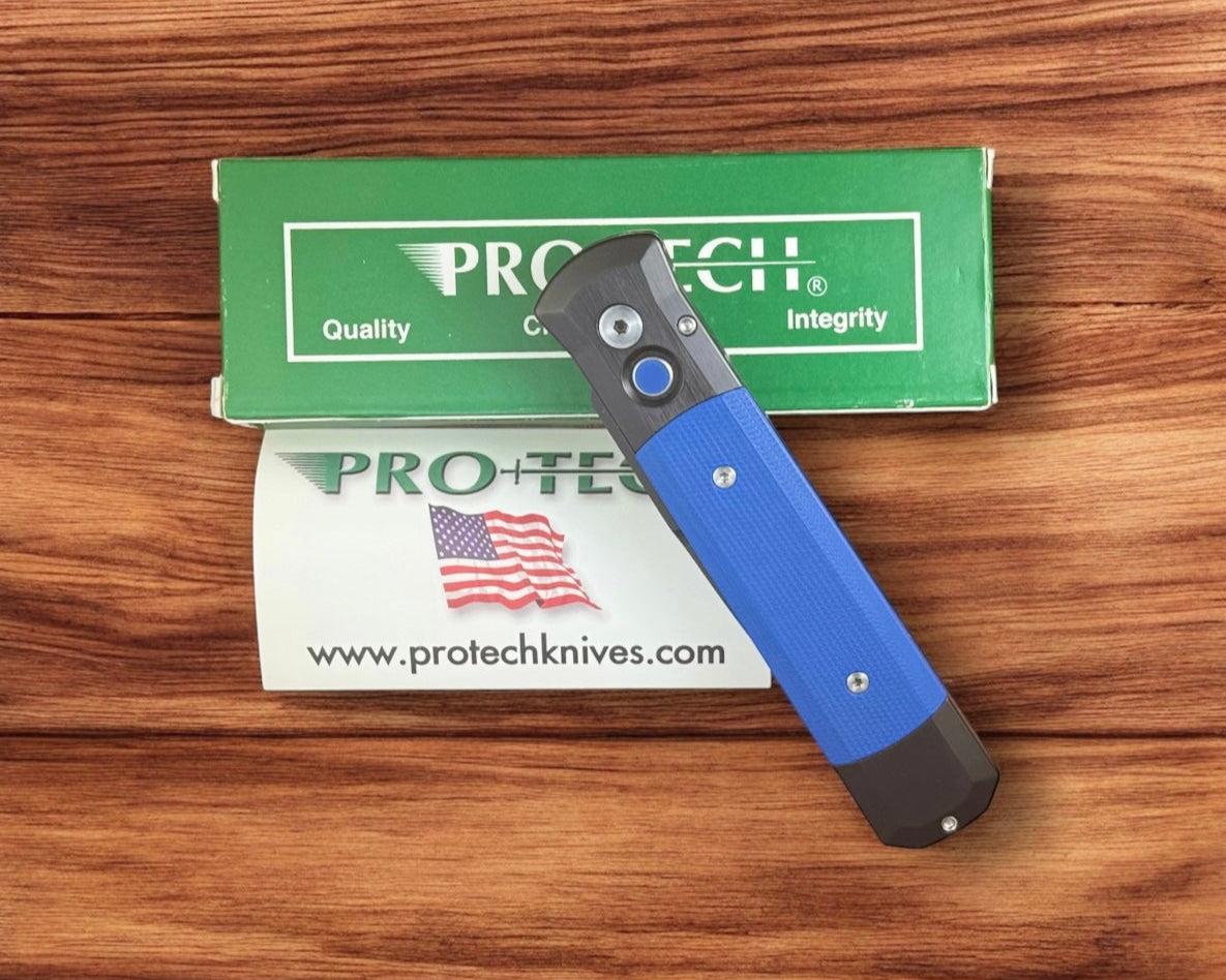 Pro-Tech-Pro-Tech Ltd Edition Godfather AUTO - Black Aluminum and Blue G10 Handle - DLC Black 154CM Blade-3-Urban Cutlery
