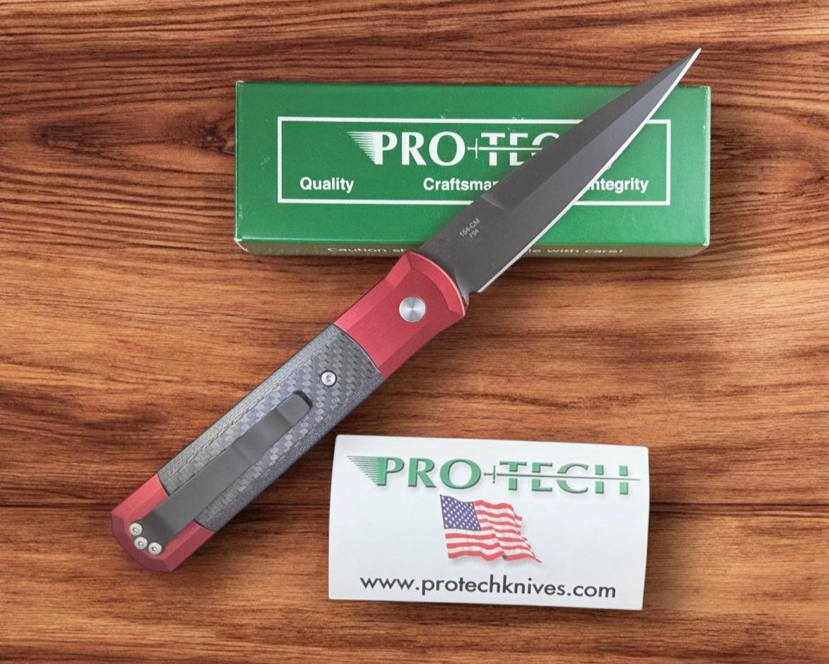 Pro-Tech-Pro-Tech Ltd Edition Godfather AUTO - Red Aluminum and Black Carbon Fiber Handle - DLC Black 154CM Blade-2-Urban Cutlery