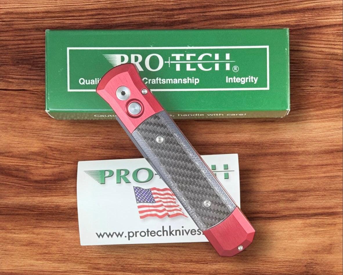 Pro-Tech-Pro-Tech Ltd Edition Godfather AUTO - Red Aluminum and Black Carbon Fiber Handle - DLC Black 154CM Blade-3-Urban Cutlery