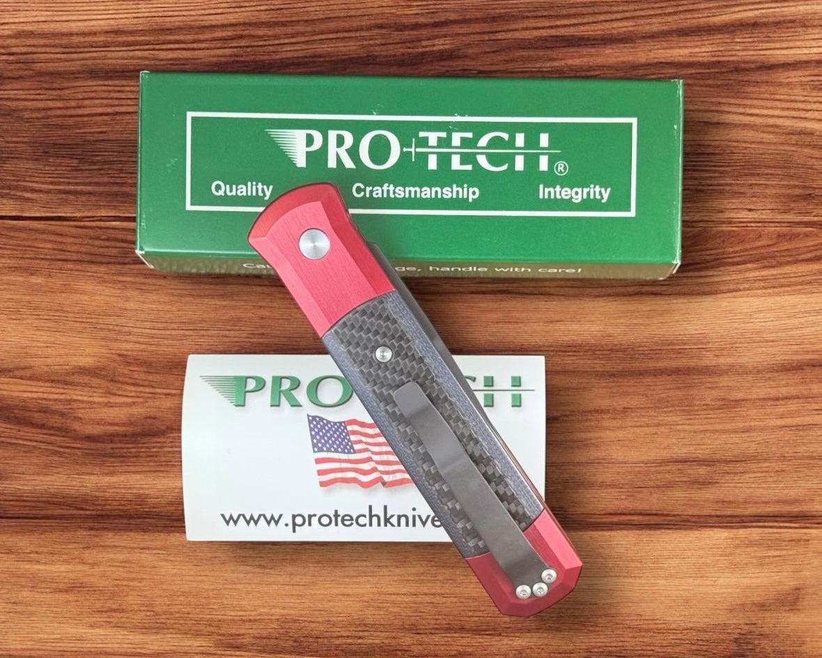 Pro-Tech-Pro-Tech Ltd Edition Godfather AUTO - Red Aluminum and Black Carbon Fiber Handle - DLC Black 154CM Blade-4-Urban Cutlery