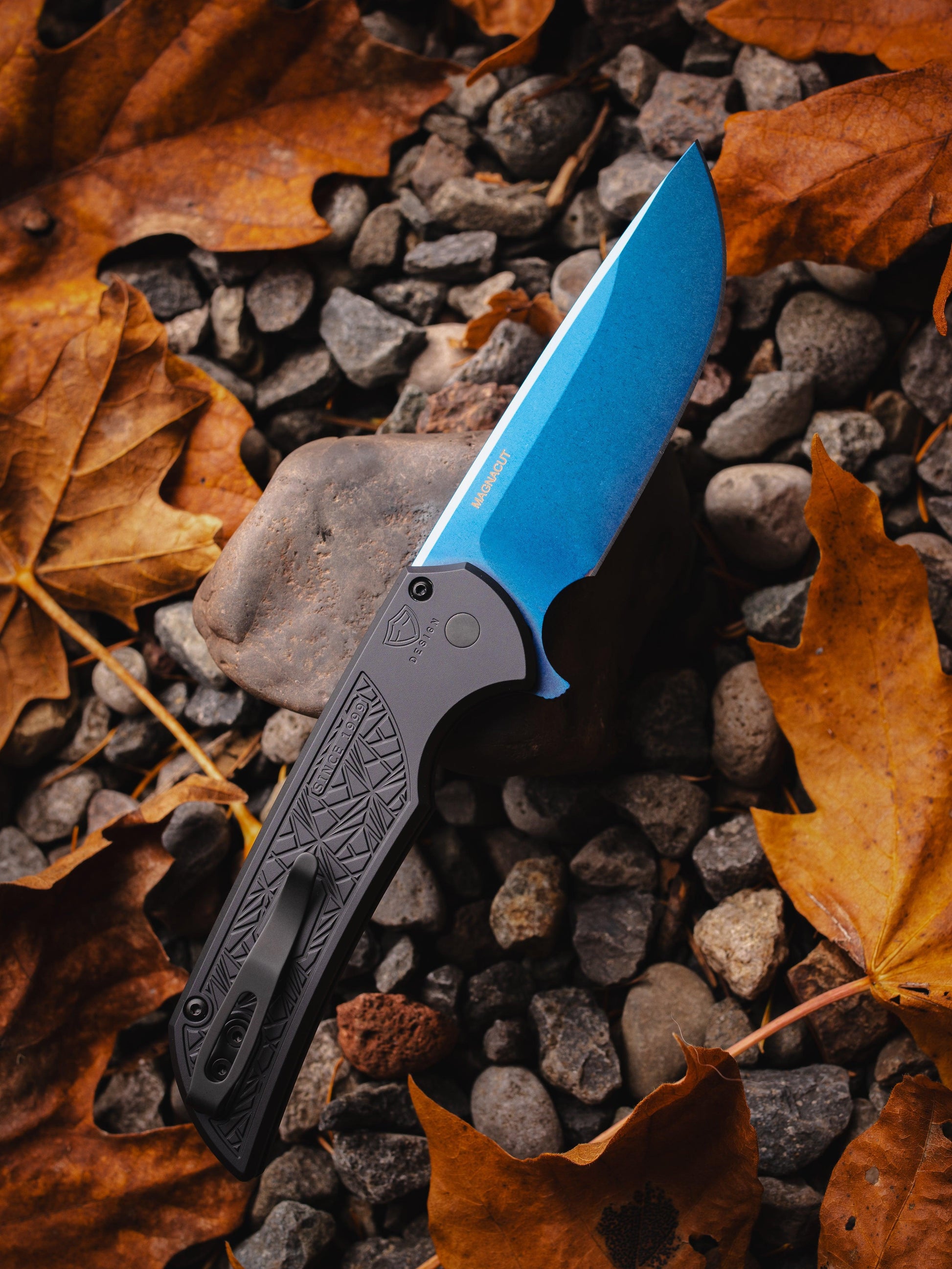 Pro-Tech-Pro-Tech MX106.SB NEXUS Mordax - "Nexus" Textured Black Handle - Sapphire Blue Magnacut Blade - Abalone Button - DLC Black Mini Deep Carry Clip-3-Urban Cutlery