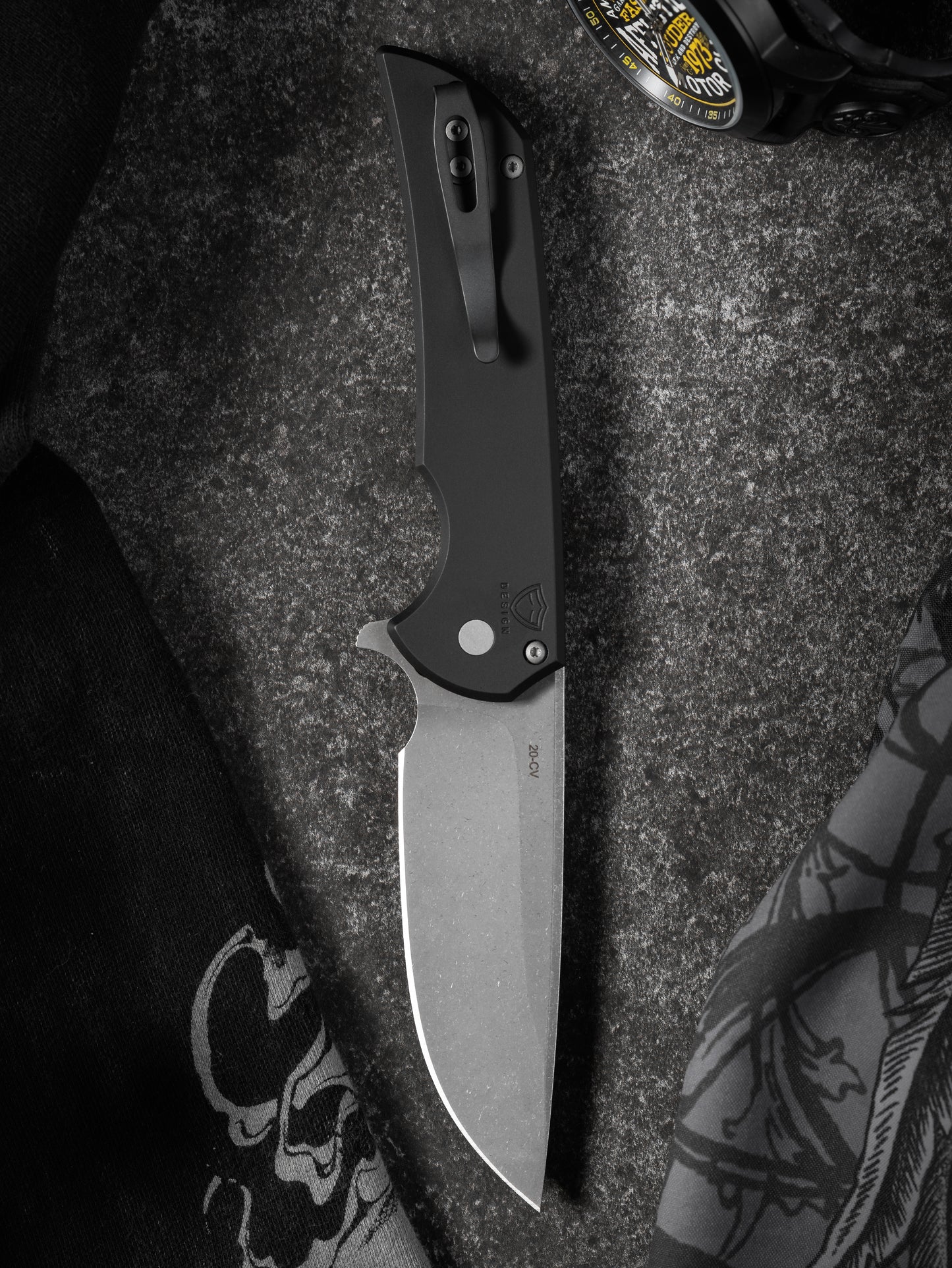 Pro-Tech-Pro-Tech Mordax (MX101.AW.20CV) - Black Handle - Acid Wash 20-CV Blade - Blasted Hardware-3-Urban Cutlery