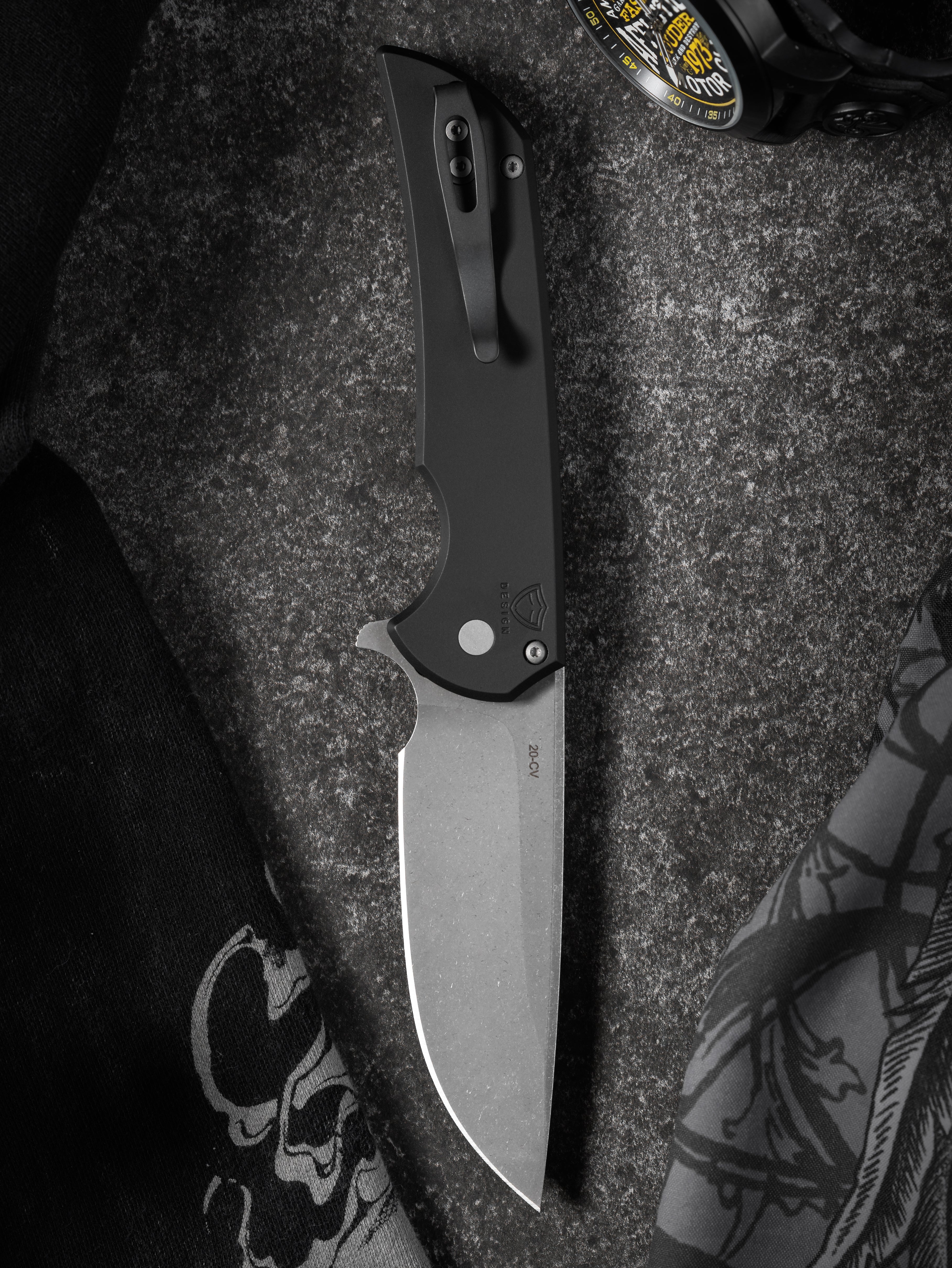 Pro-Tech-Pro-Tech Mordax (MX101.AW.20CV) - Black Handle - Acid Wash 20-CV Blade - Blasted Hardware-3-Urban Cutlery