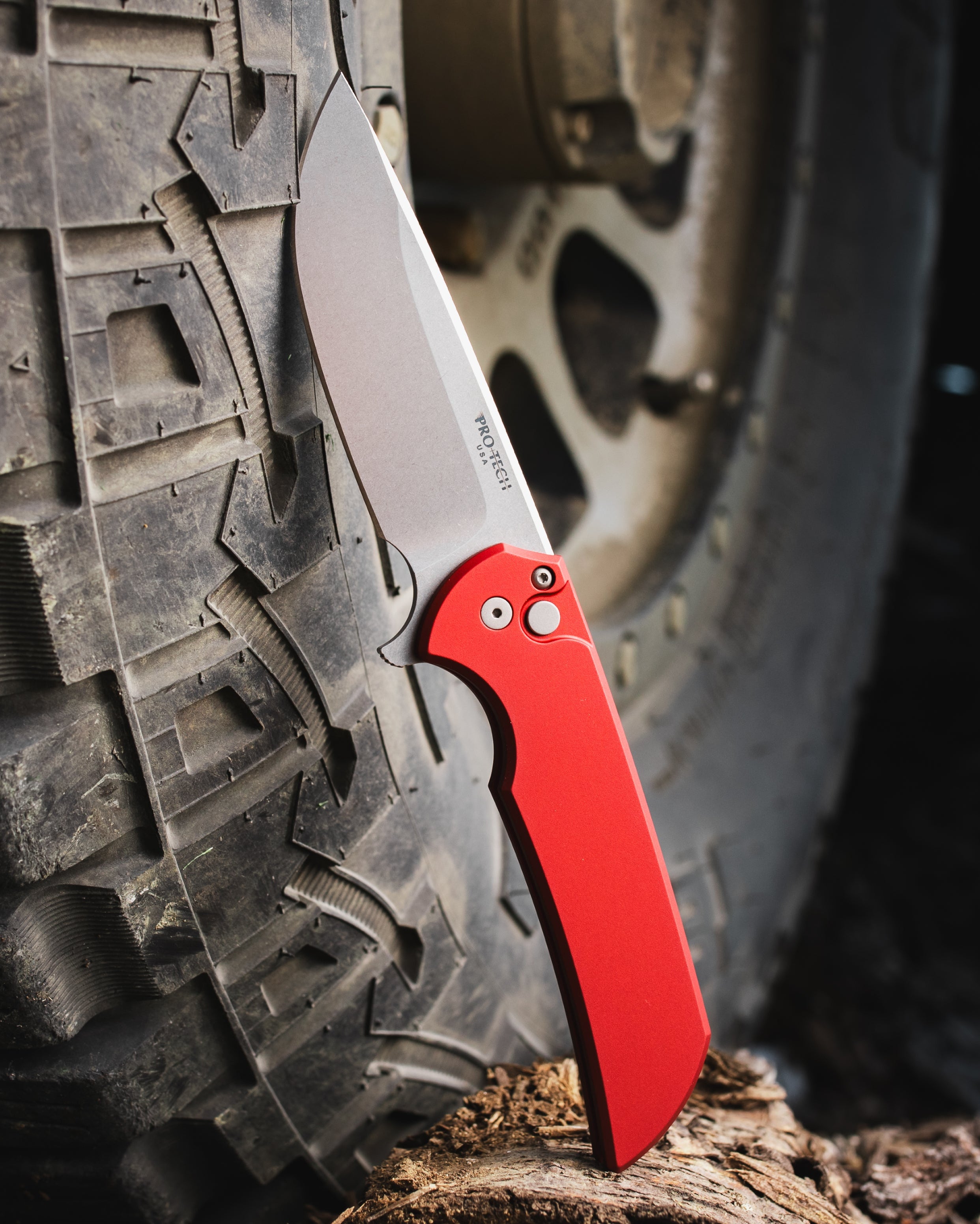 Pro-Tech-Pro-Tech Mordax (MX101.Red.20CV) - Red Handle - Stonewash 20-CV Blade - Blasted Hardware-1-Urban Cutlery