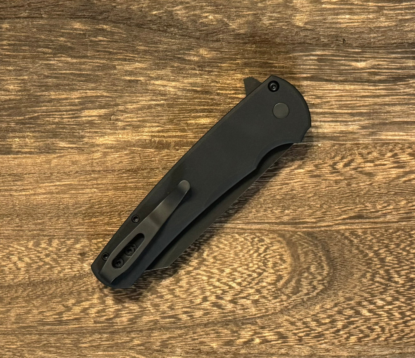 Pro-Tech-Pro-Tech NYC Watch Wind Up Malibu - Black Handle - All Black Hardware - Black Lip Pearl Button - DLC Black Reverse Tanto 20CV Blade - Satin Spine /15-4-Urban Cutlery