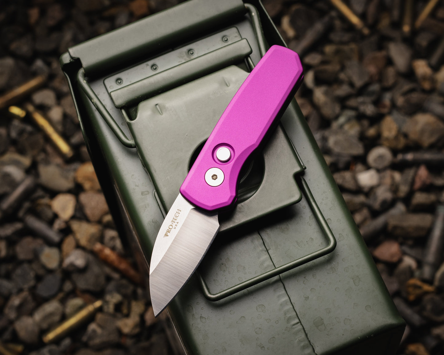 Pro-Tech-Pro-Tech R5300.LTD.Purple Runt AUTO - Smooth Purple Handle - Machine Satin MAGNACUT Wharncliffe Blade - Pearl Button - Satin Hardware-1-Urban Cutlery