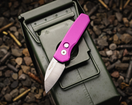 Pro-Tech-Pro-Tech R5300.LTD.Purple Runt AUTO - Smooth Purple Handle - Machine Satin MAGNACUT Wharncliffe Blade - Pearl Button - Satin Hardware-1-Urban Cutlery