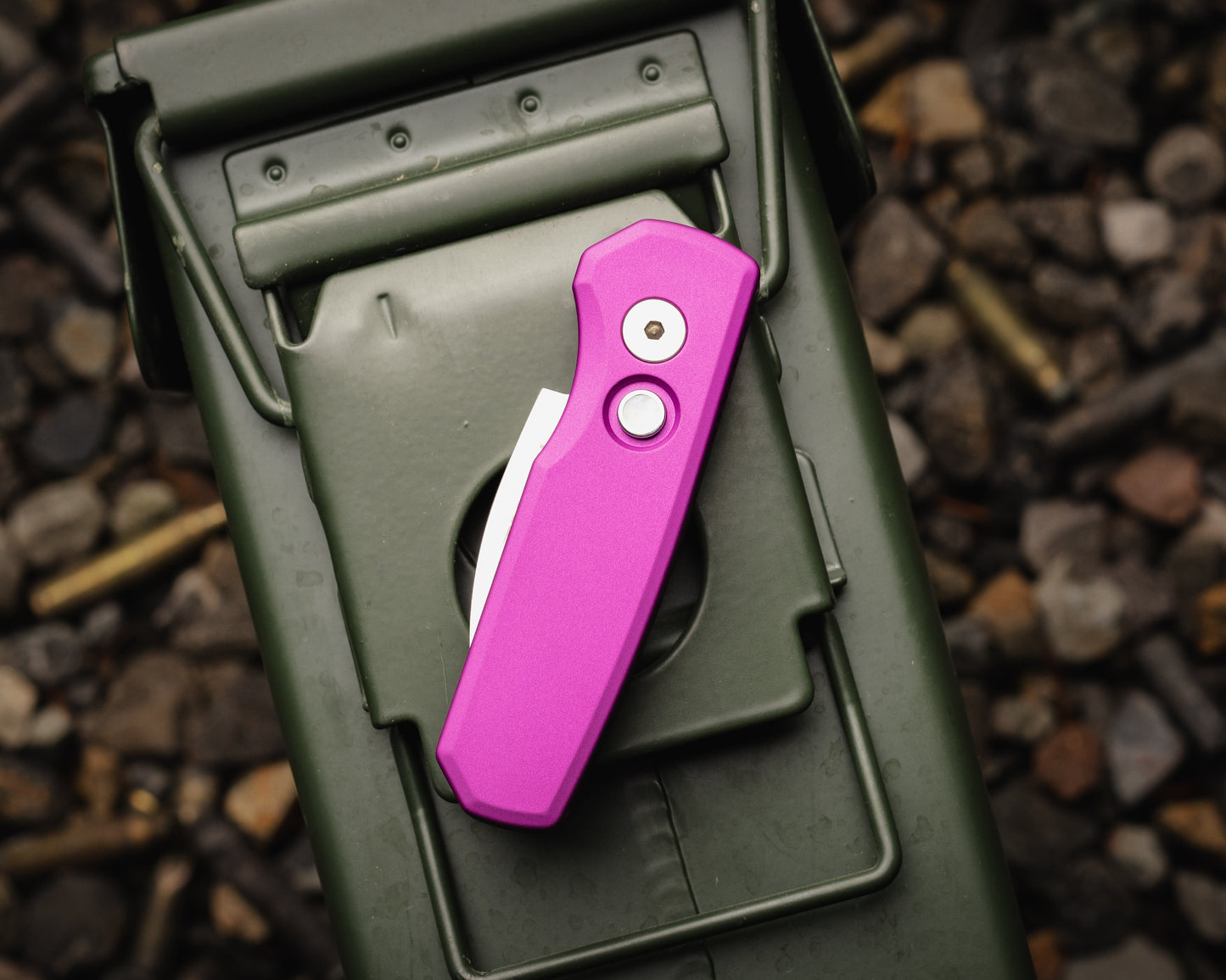 Pro-Tech-Pro-Tech R5300.LTD.Purple Runt AUTO - Smooth Purple Handle - Machine Satin MAGNACUT Wharncliffe Blade - Pearl Button - Satin Hardware-2-Urban Cutlery