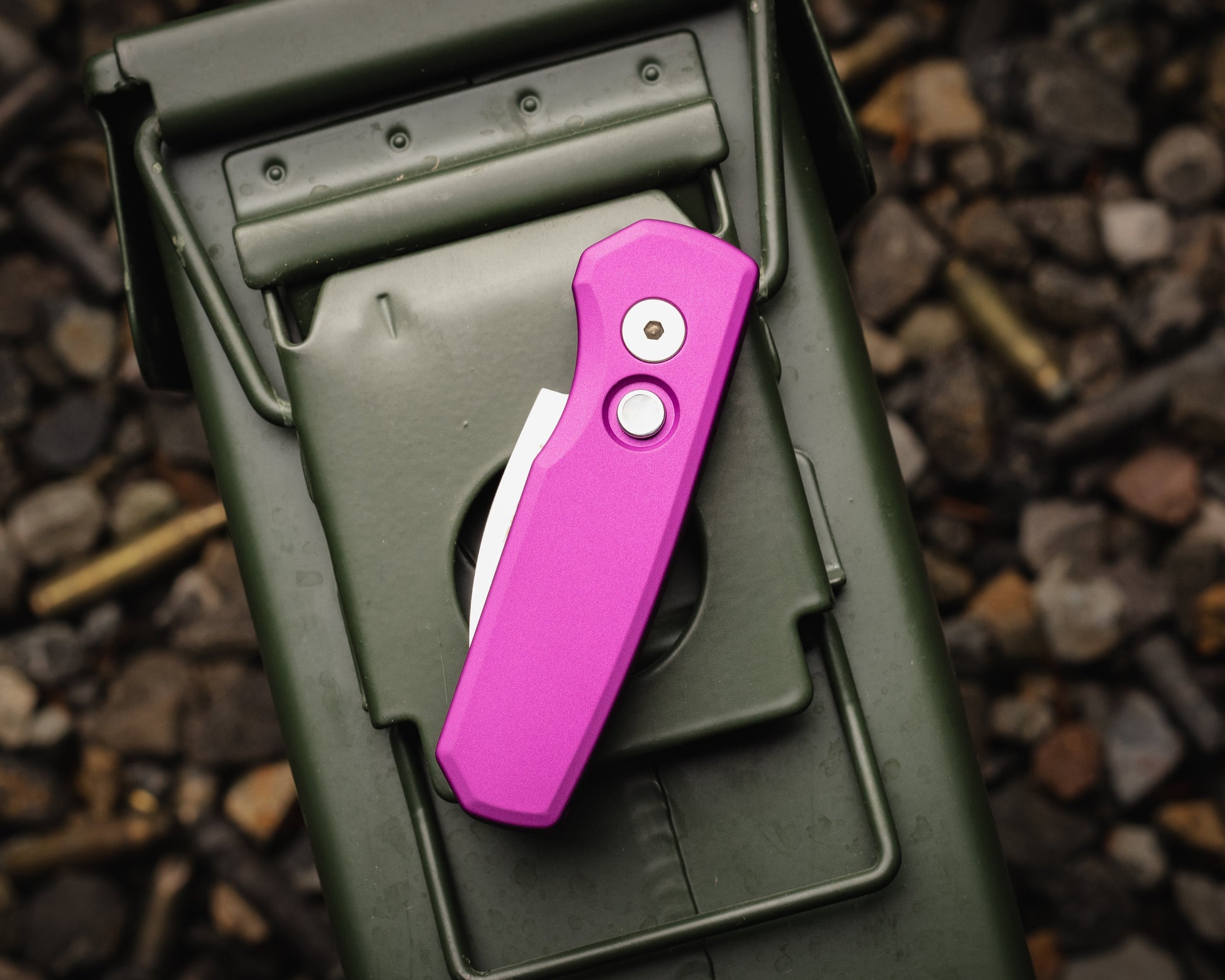 Pro-Tech-Pro-Tech R5300.LTD.Purple Runt AUTO - Smooth Purple Handle - Machine Satin MAGNACUT Wharncliffe Blade - Pearl Button - Satin Hardware-2-Urban Cutlery