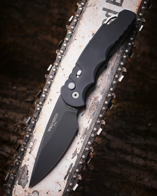 Pro-Tech-Pro-Tech T4103.MM TR-4 AUTO - Solid Black Handle - DLC Black Saber Grind MAGNAMAX Blade - Secondary Slide Safety - Glass Breaker-1-Urban Cutlery