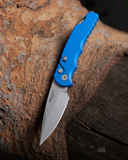 Pro-Tech-Pro-Tech T501.Blue TR-5 AUTO - Blue Handle - Stonewash S35VN Blade - Secondary Slide Safety-1-Urban Cutlery