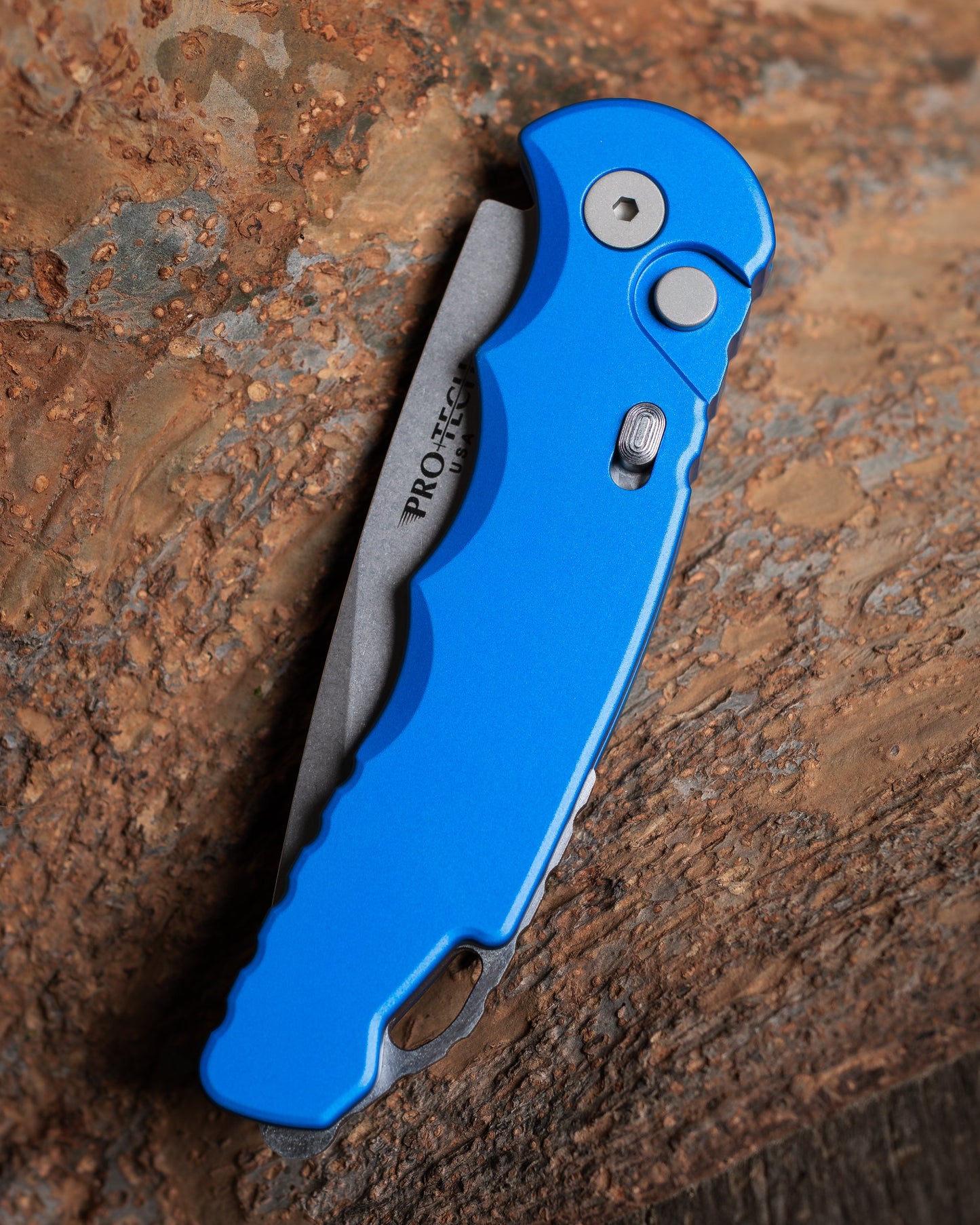 Pro-Tech-Pro-Tech T501.Blue TR-5 AUTO - Blue Handle - Stonewash S35VN Blade - Secondary Slide Safety-3-Urban Cutlery