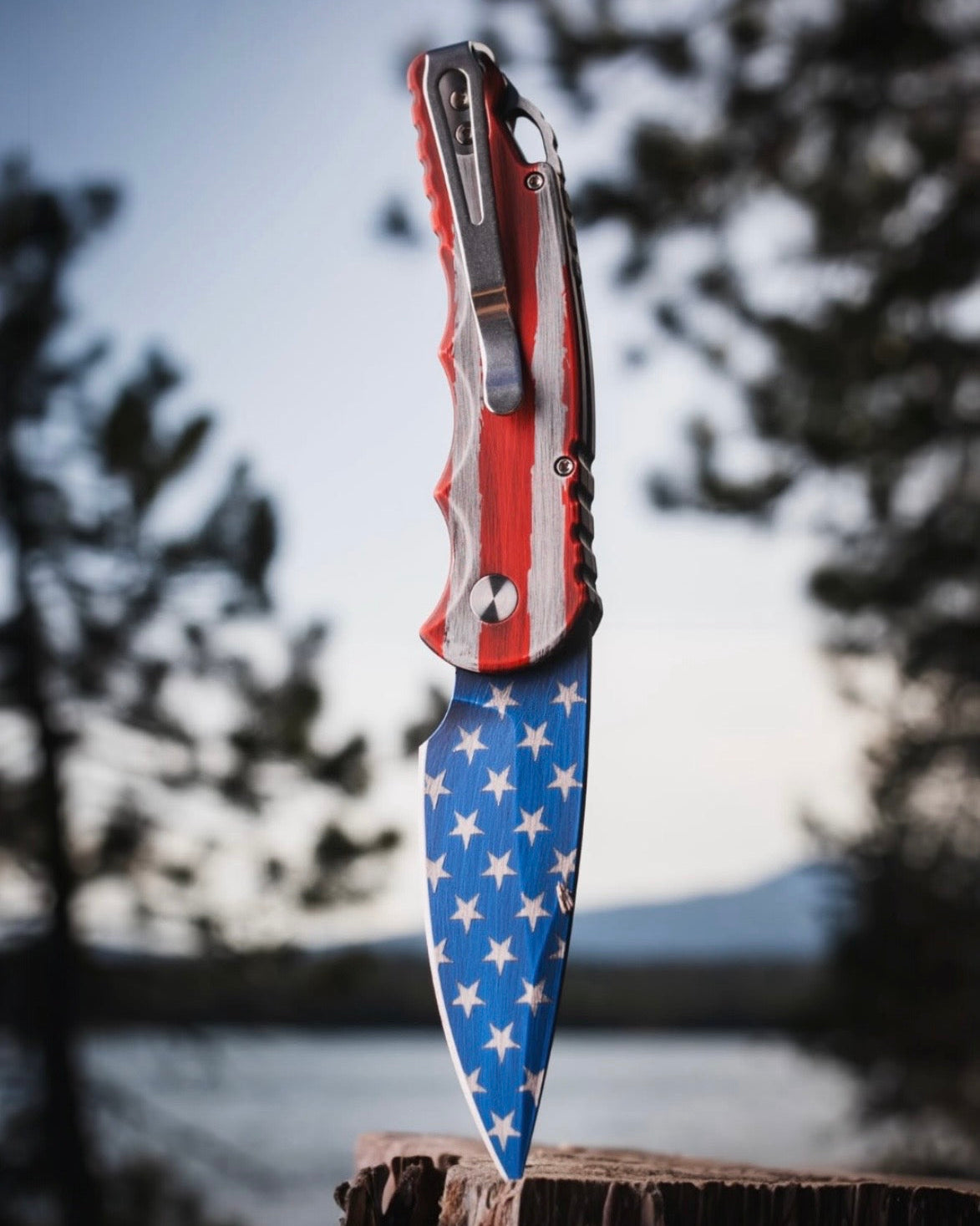 Pro-Tech-Pro-Tech T501.PATRIOT Blade Show Atlanta 26 Exclusive TR-5 AUTO - PATRIOT USA Flag Themed Cerakote Handle and Blade - S35 Blade Steel - Gold Lip Pearl Button - Secondary Slide Safety /175-2-Urban Cutlery