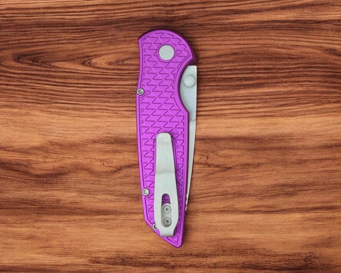 Pro-Tech-Pro-Tech TR-3 INTEGRITY Manual - Relic Textured Purple Handle - Stonewash S35vn Blade - Blasted Wide Deep Carry Clip-5-Urban Cutlery
